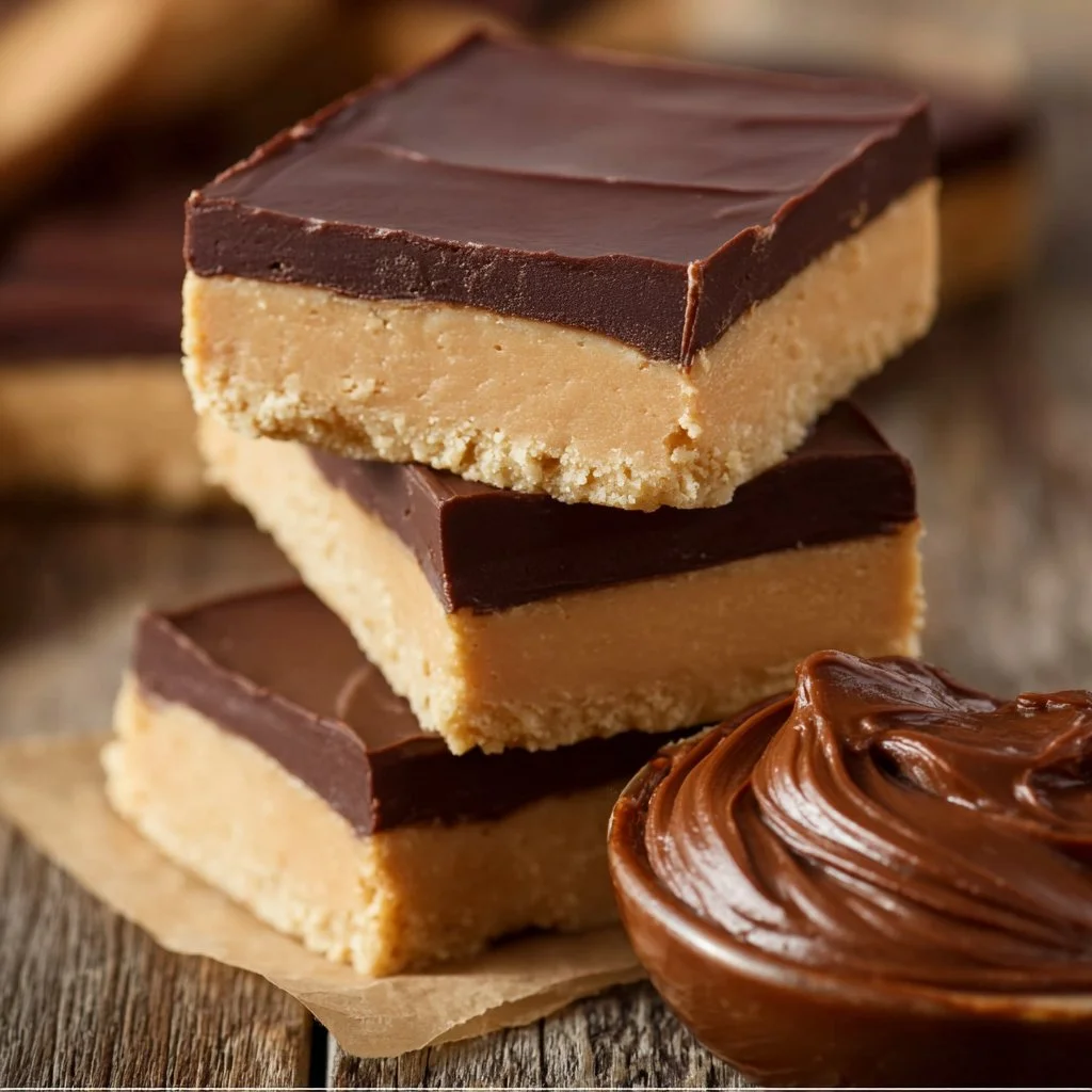 No-bake peanut butter protein bars on a wooden table with ingredients
