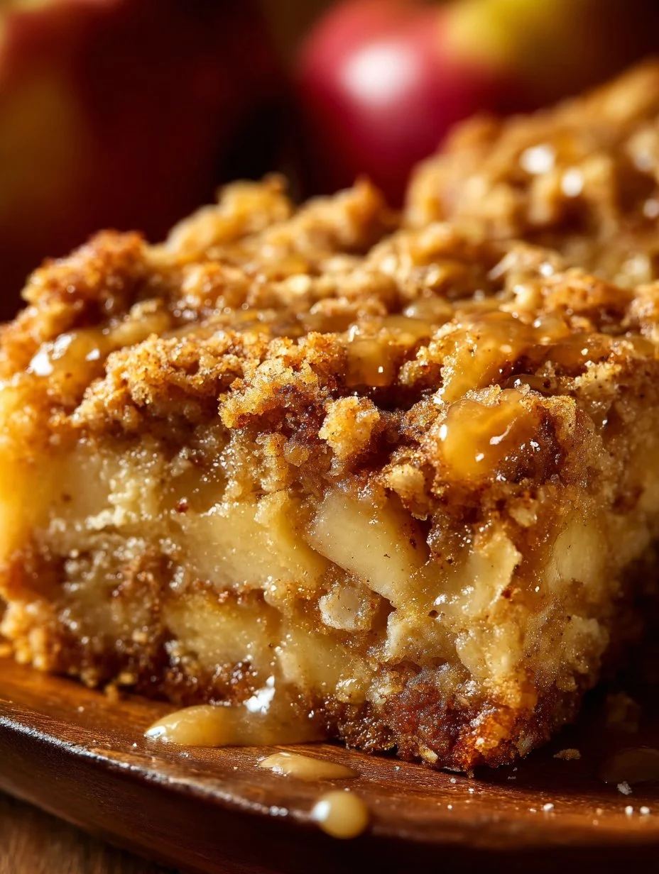 Baked oatmeal apple dish served in a bowl, garnished with cinnamon and nuts