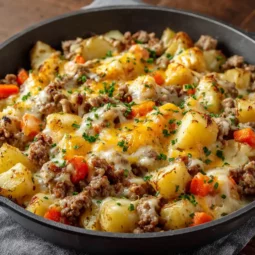 One-pan cheesy potato and meat skillet