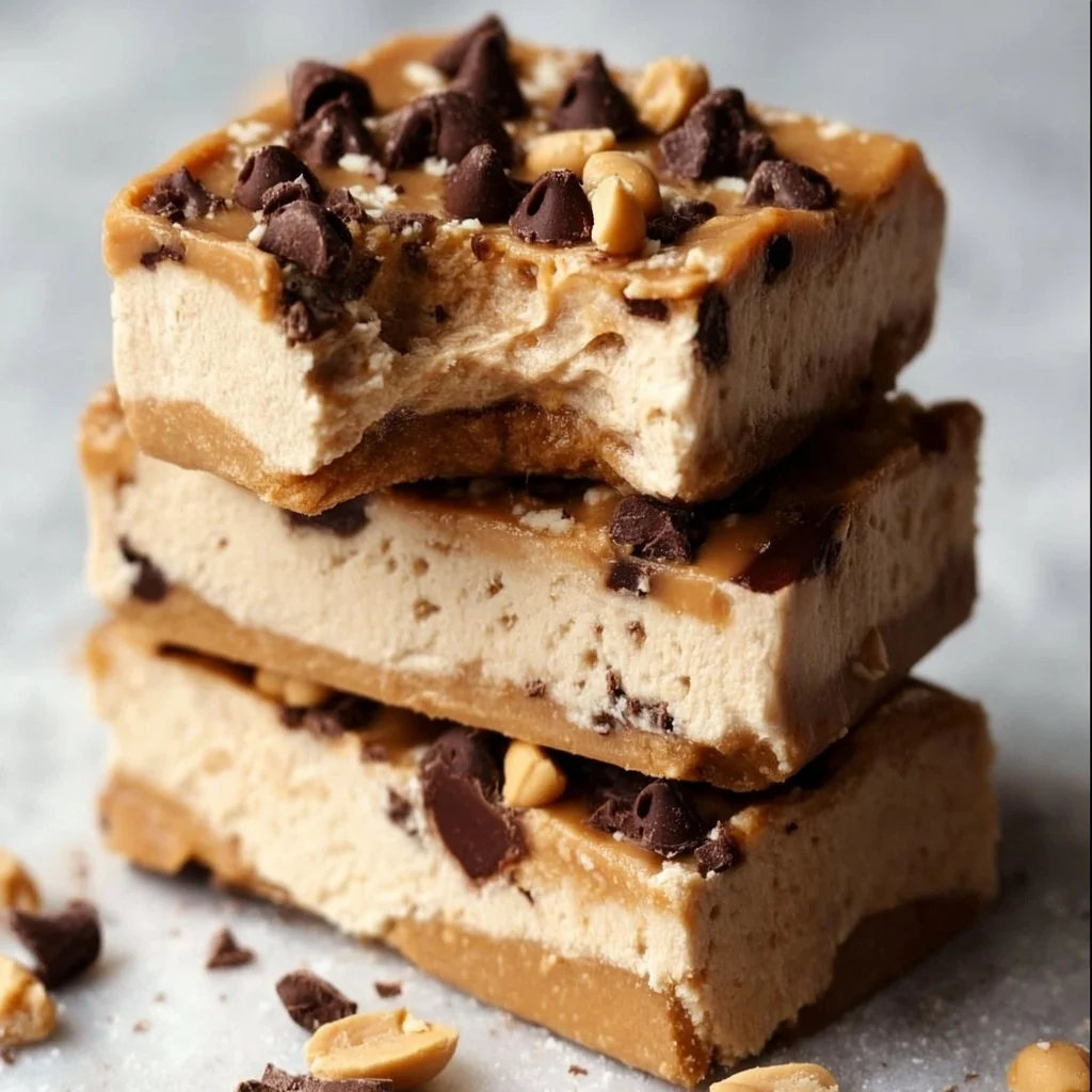 Delicious peanut butter frozen yogurt bars topped with chocolate drizzle