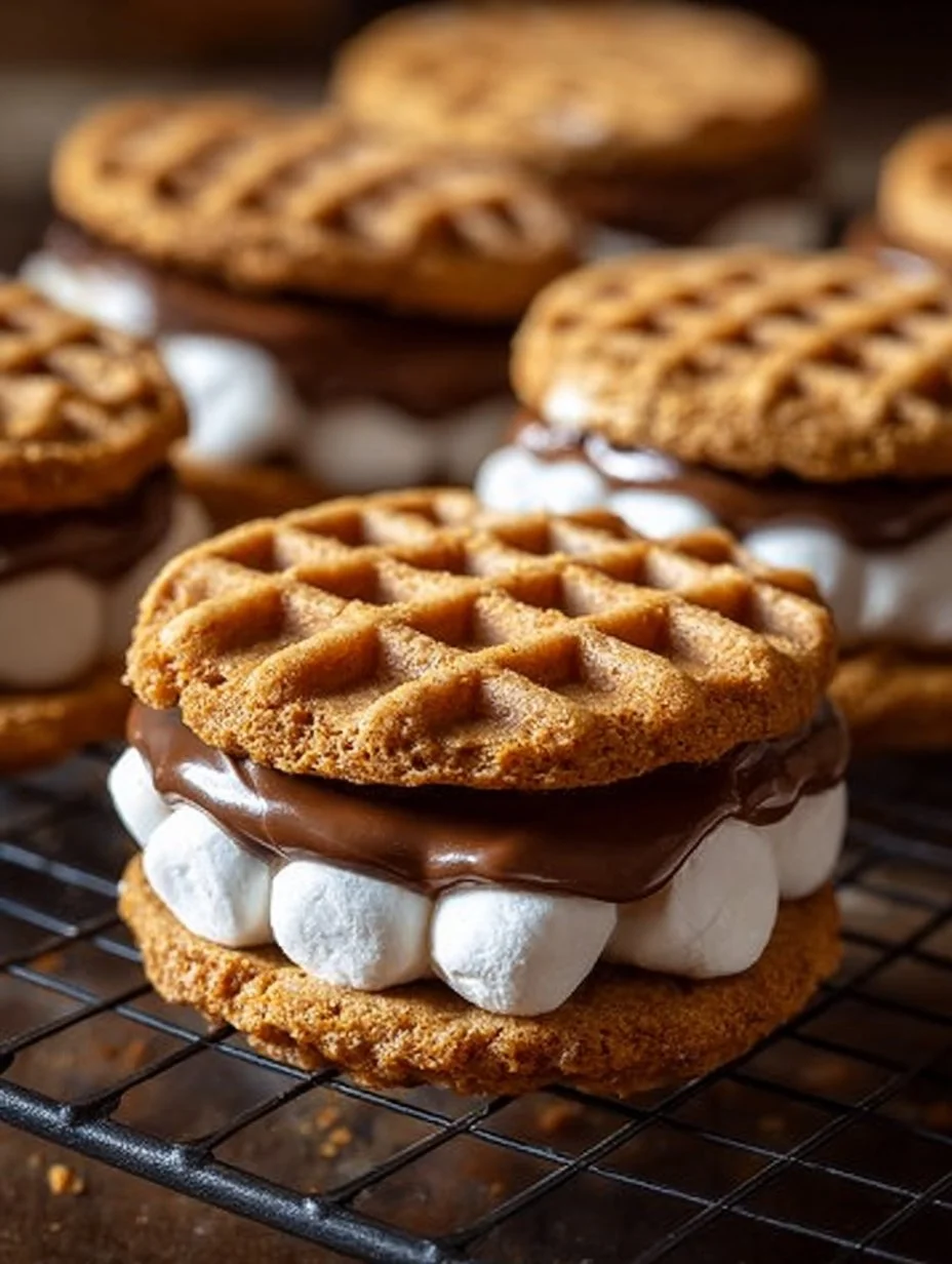 Peanut Butter S’mores Sandwich Cookies with marshmallow and chocolate filling