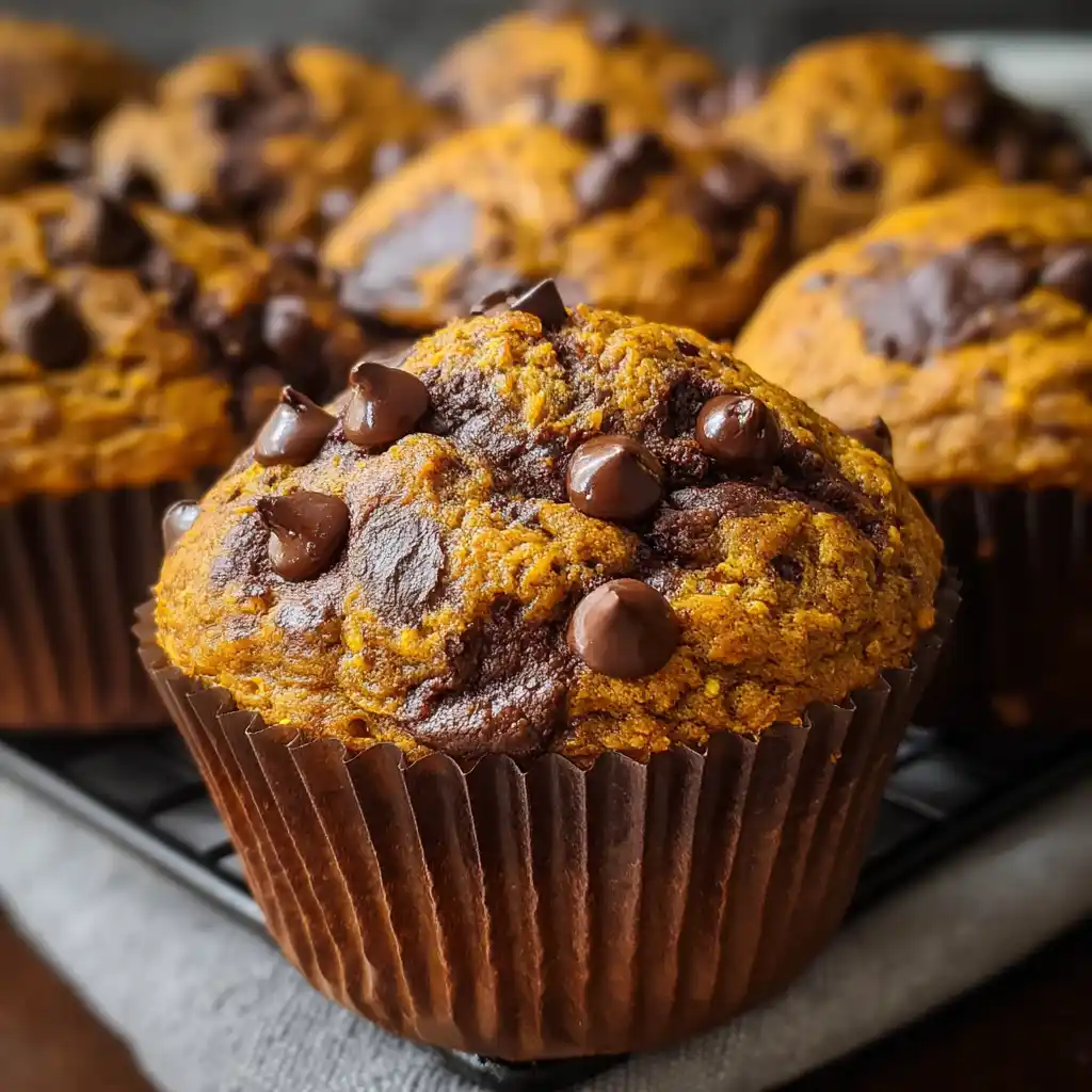Pumpkin chocolate chip muffins served