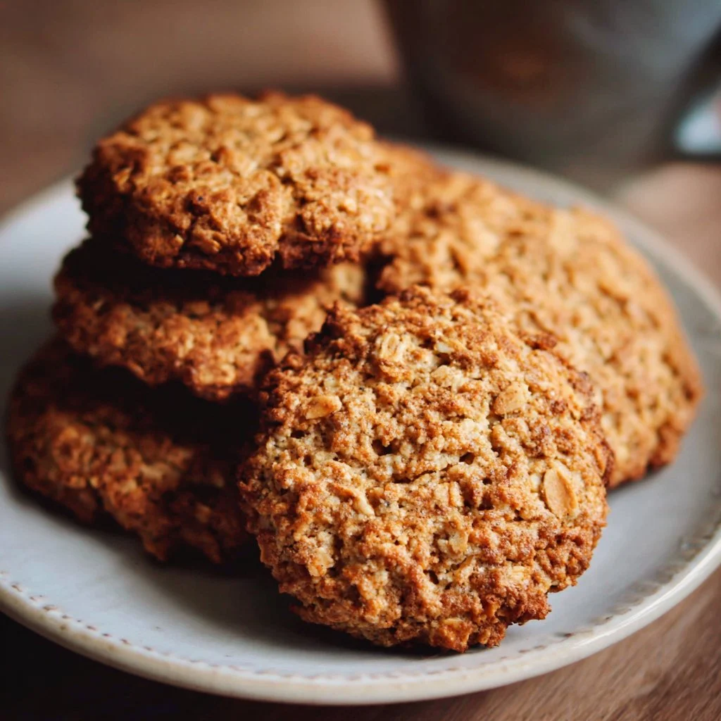 Baked simple oatmeal protein cookies on a cooling rack