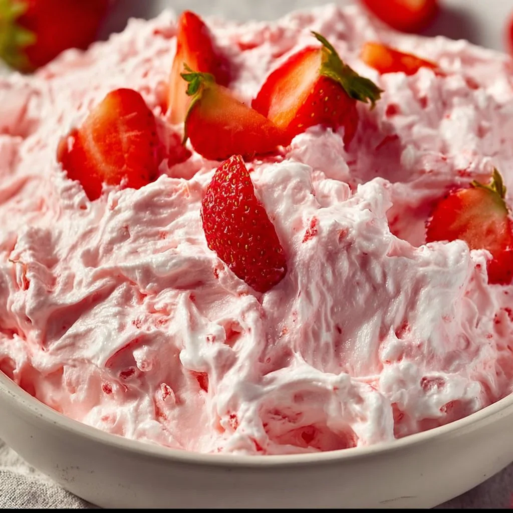 Delicious strawberry fluff salad made with fresh strawberries and creamy ingredients.
