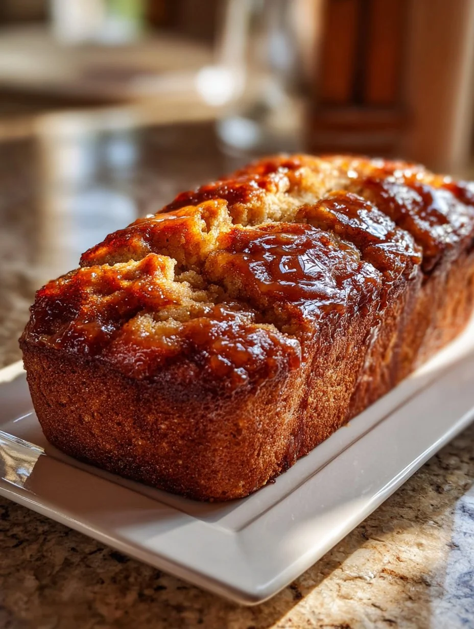 Freshly baked warm cinnamon-spiced apple bread with a golden crust