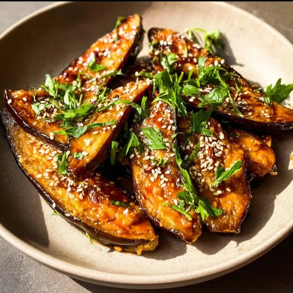 Crispy air fryer eggplant drizzled with flavorful miso sauce