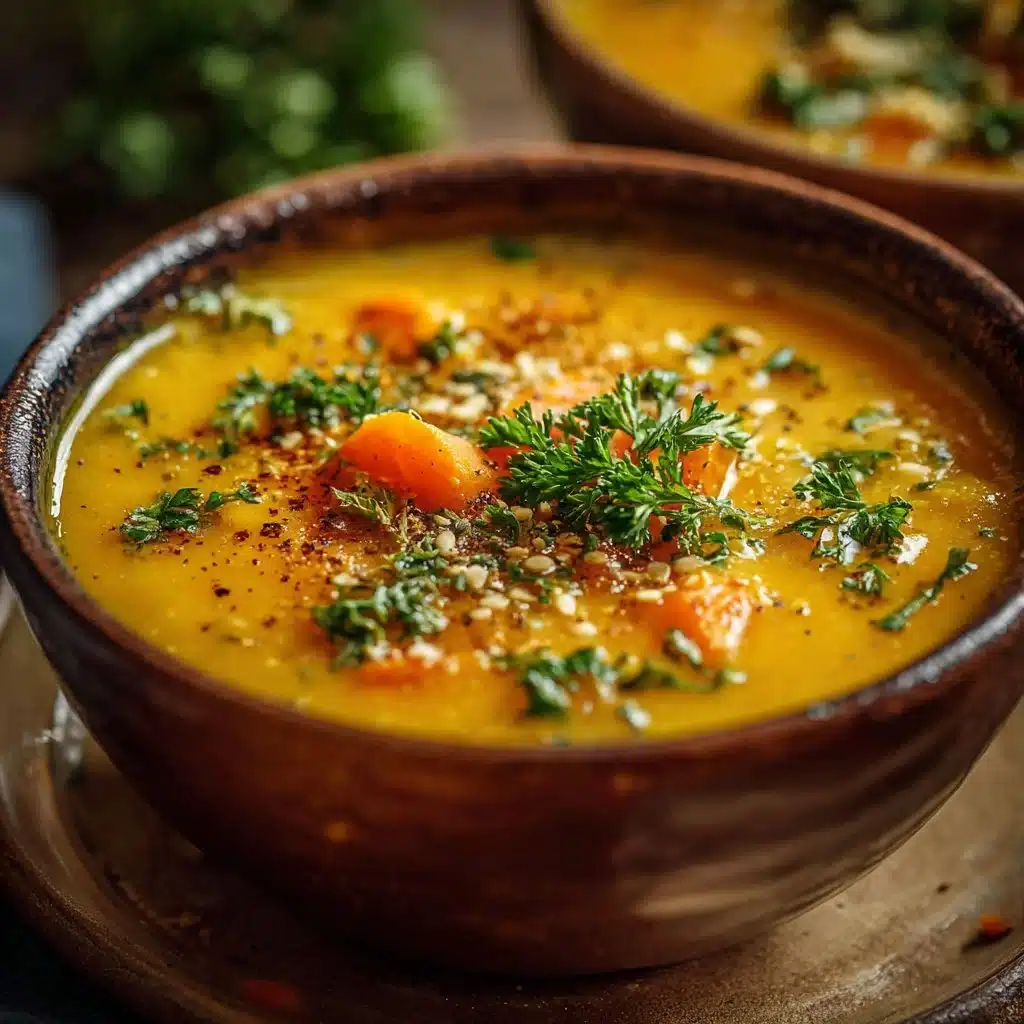 Bowl of anti-inflammatory Golden Detox Soup with fresh ingredients