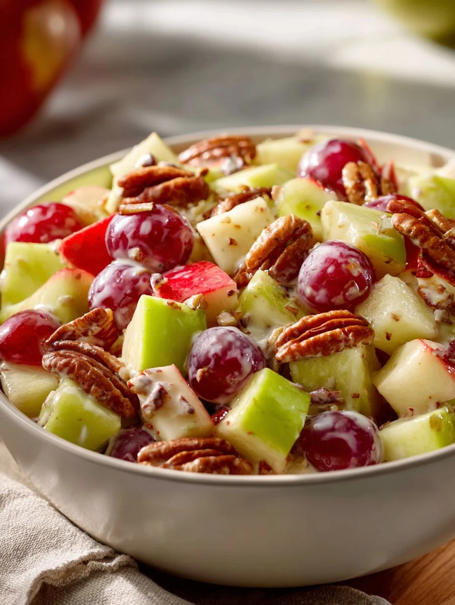 Delicious apple salad with pecans served in a bowl