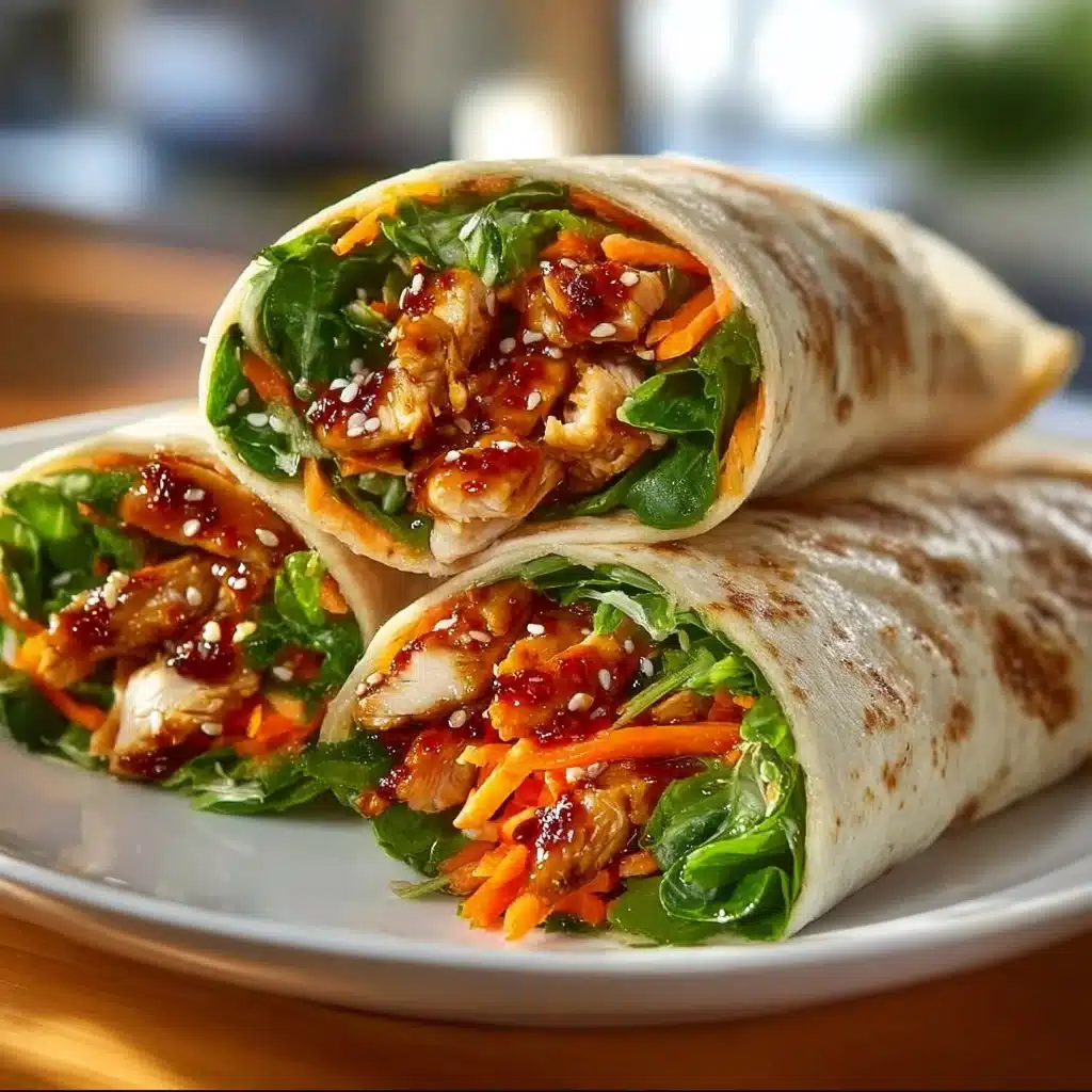 Asian Sesame Chicken Wrap with fresh vegetables and tasty sauce