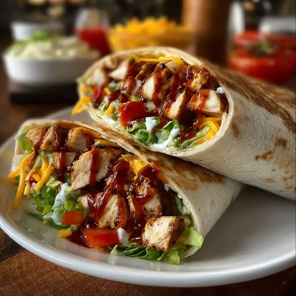 BBQ chicken ranch wrap with fresh ingredients and a savory sauce
