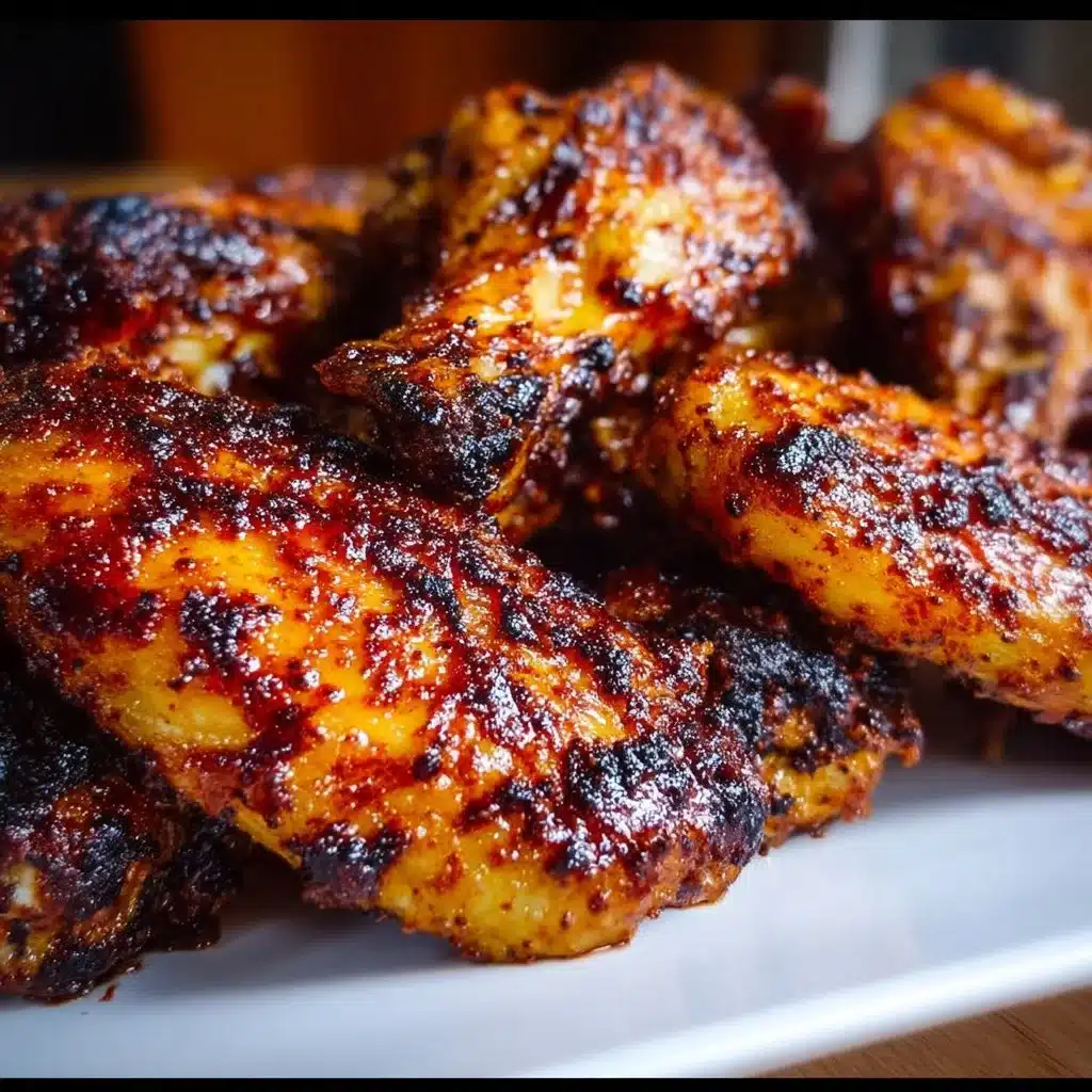 BBQ dry rub chicken wings on a grill, showcasing spices and crispy texture.