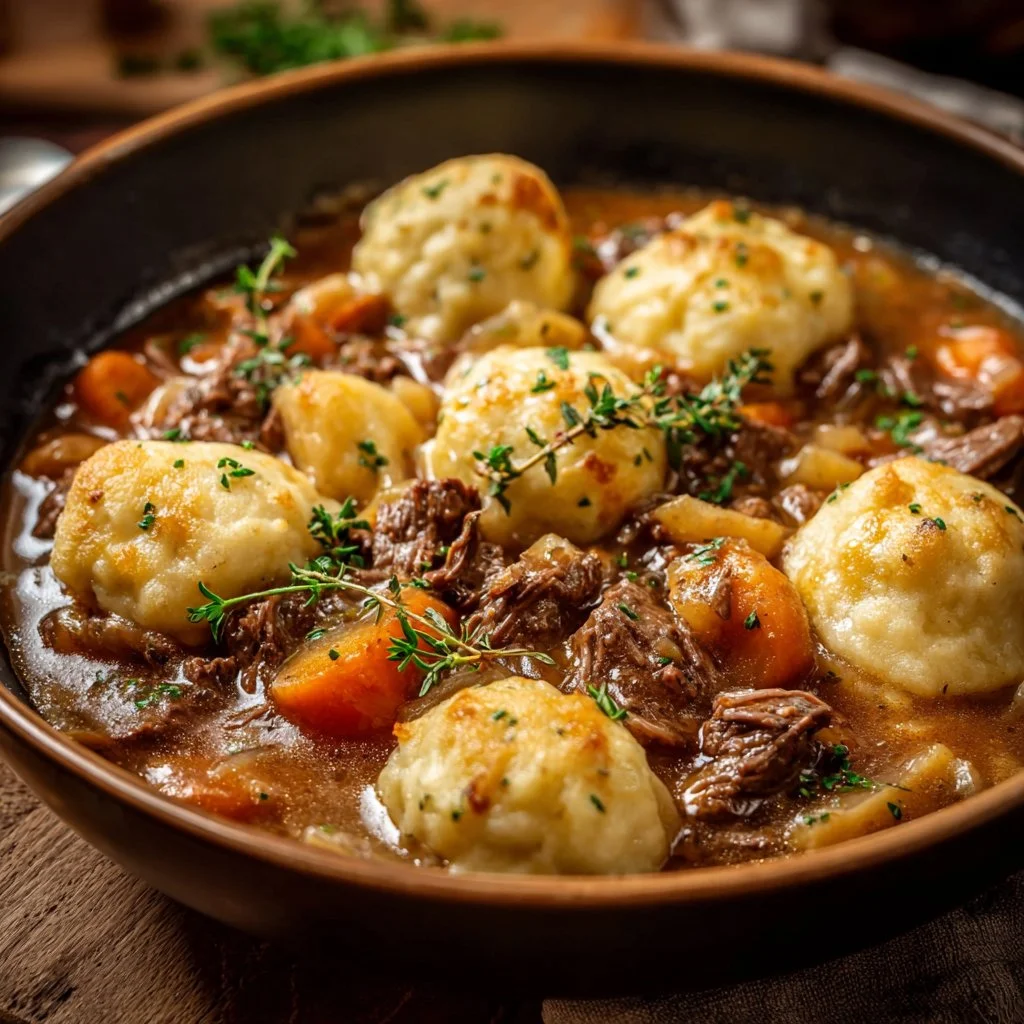 Homemade beef dumplings served with dipping sauce and herbs.