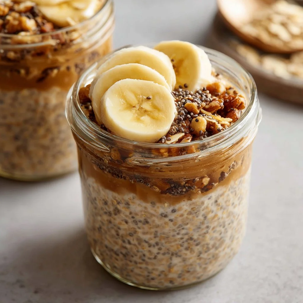 Bowl of brown sugar overnight oats topped with fruits and nuts