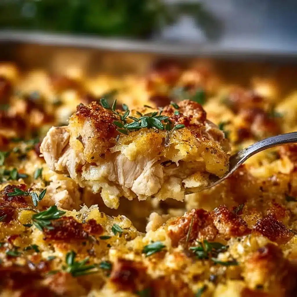 Delicious Chicken and Stuffing Casserole baked to perfection
