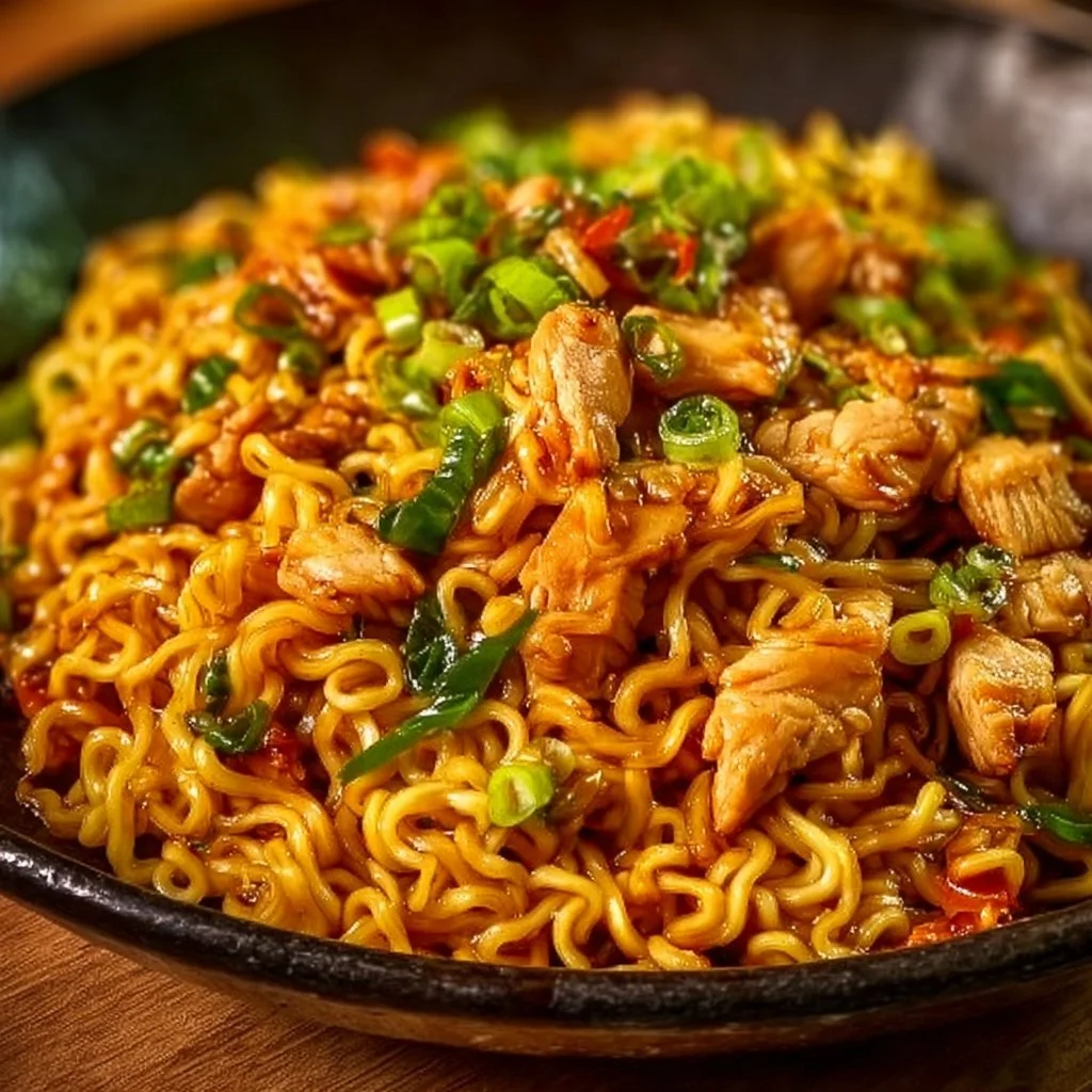 Delicious Chicken Ramen Stir Fry with vegetables and tender chicken