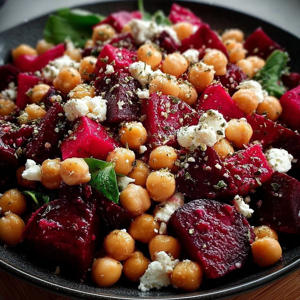 Chickpea, Beet, and Feta Salad with vibrant colors and fresh ingredients