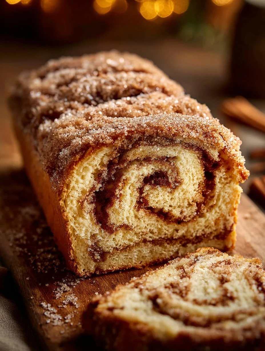 Freshly baked Cinnamon Sugar Bread with a golden crust and sweet topping.