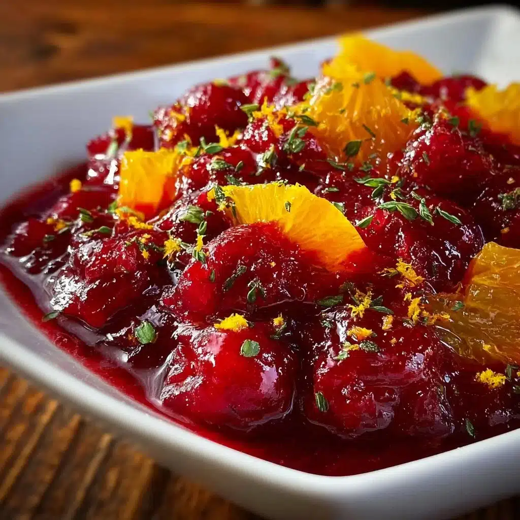 Homemade Cranberry Orange Sauce in a bowl, garnished with fresh oranges.