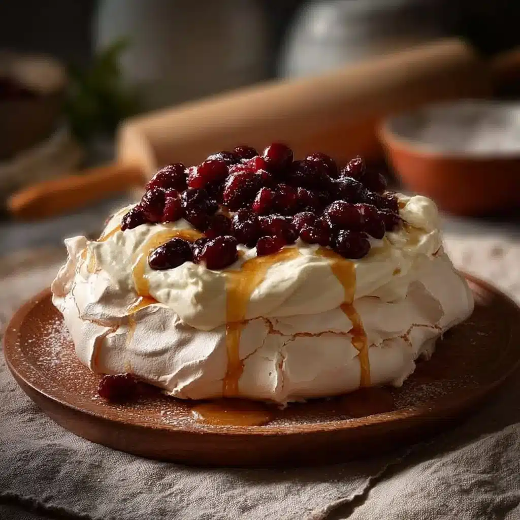 Delicious slice of Cranberry Pavlova with whipped cream and cranberries on top