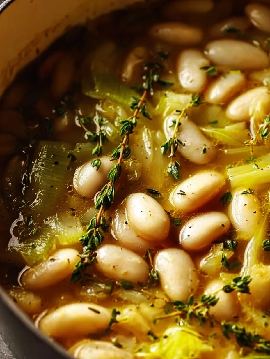 Creamy butter beans dish with sautéed leeks served in a bowl.