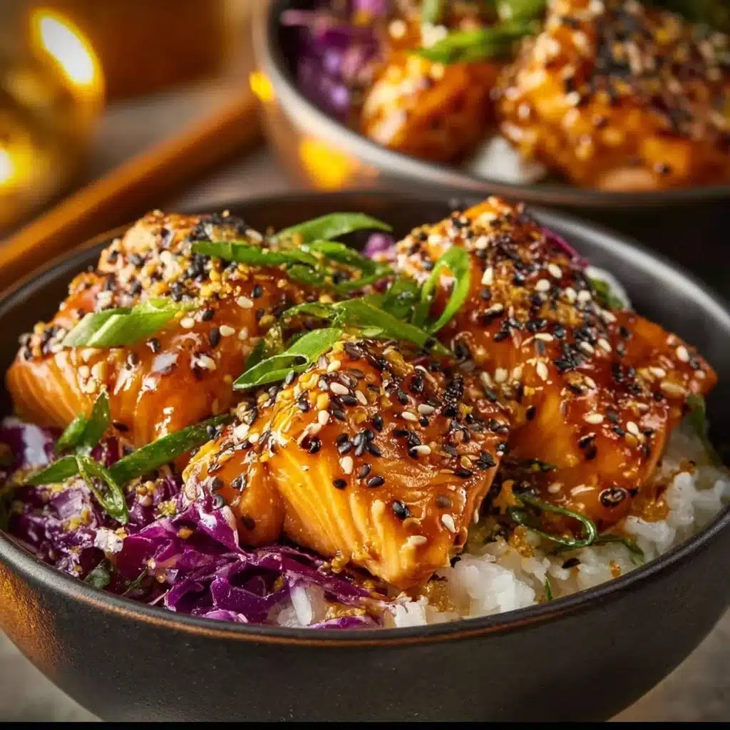Crispy Salmon served over a bed of rice with fresh vegetables