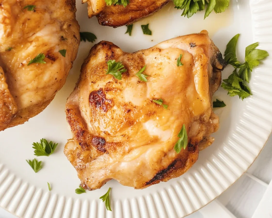 Delicious Air Fryer Boneless Skinless Chicken Thighs served with spices and herbs.