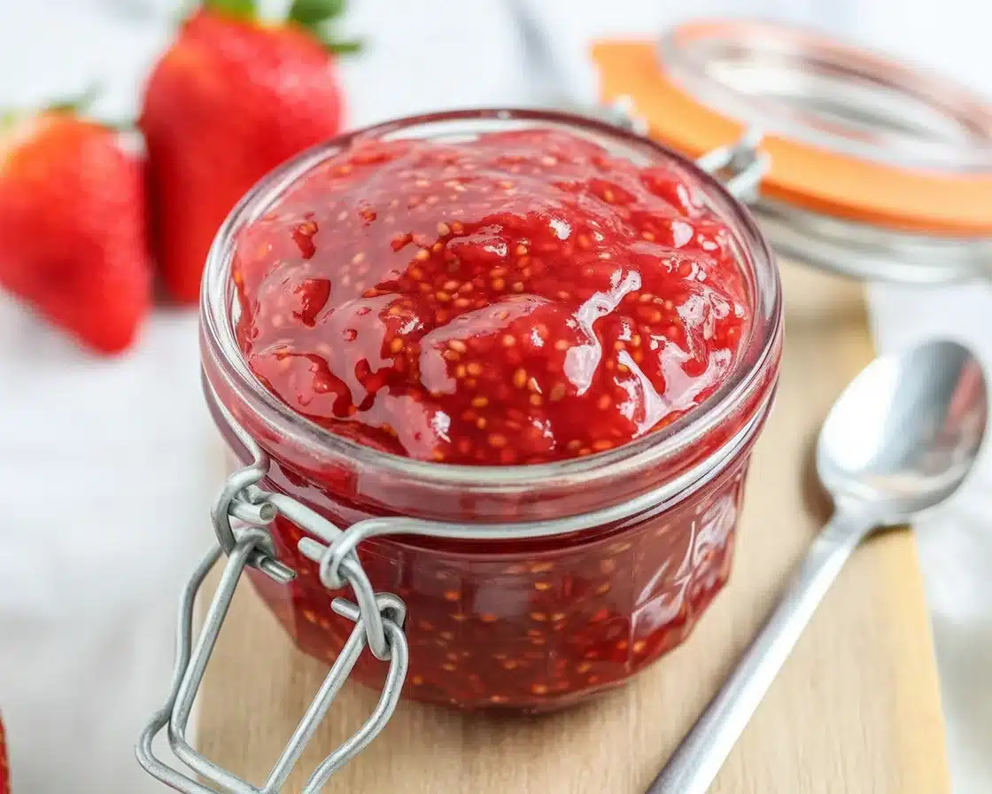 Delicious Strawberry Chia Jam made with fresh ingredients, no added sugar.