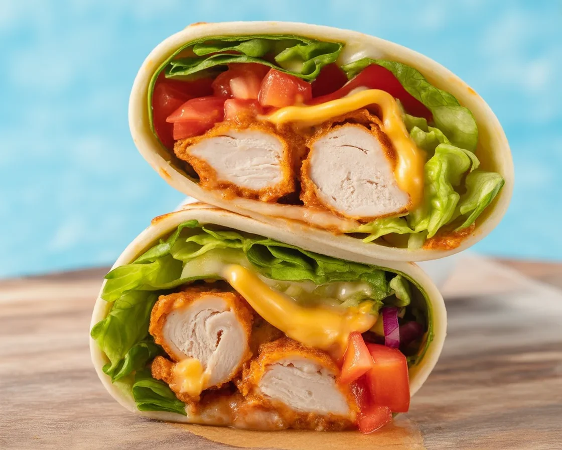 Crispy Air Fryer Chicken & Mozzarella Wraps filled with cheese and seasoned chicken.