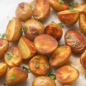 Crispy Parmesan Crusted Baby Potatoes baked to golden perfection