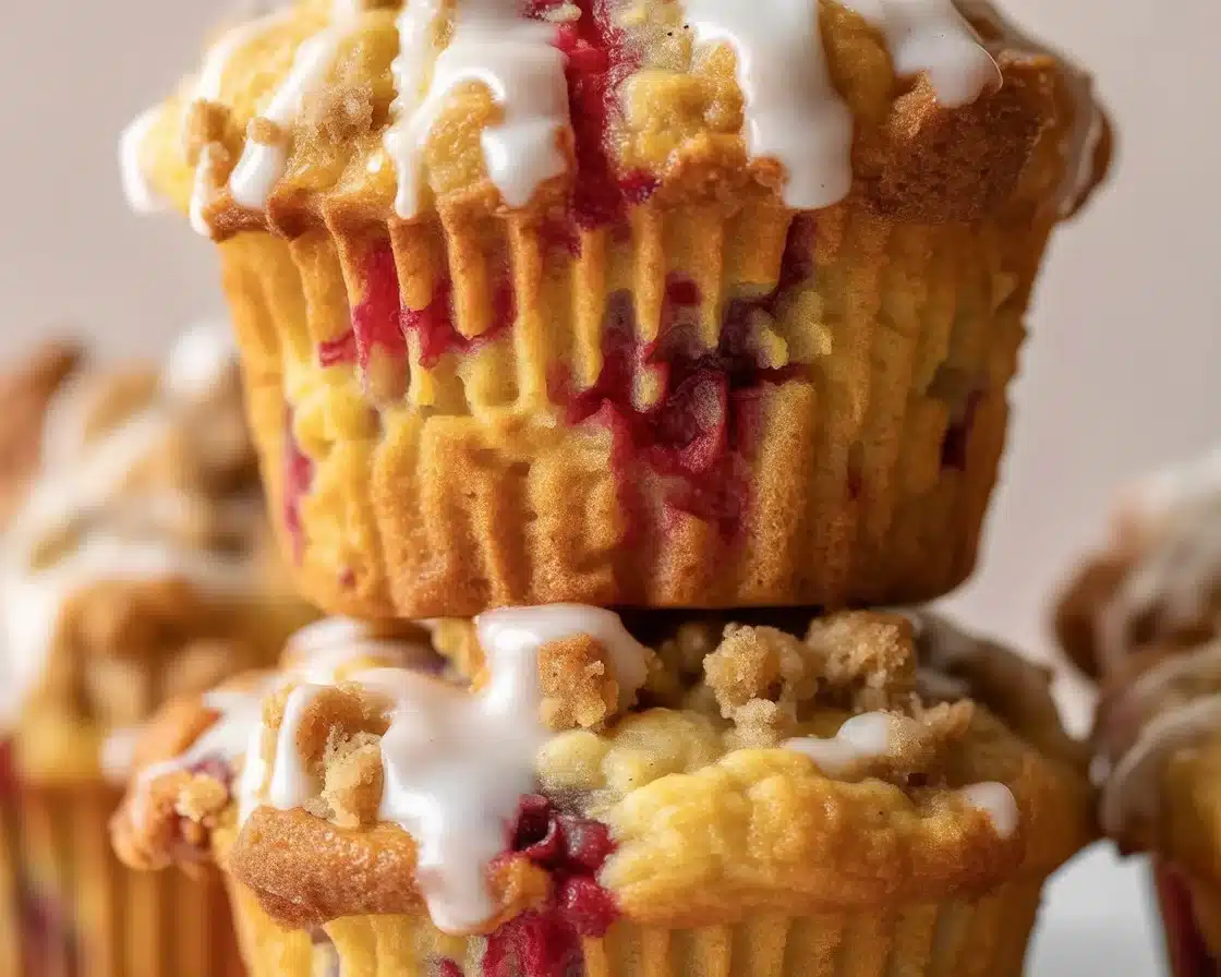 Freshly baked cranberry orange muffins topped with a sweet glaze and bursting with flavor.