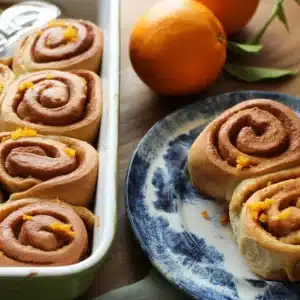 Freshly baked Florida Orange Rolls topped with a sweet orange glaze.