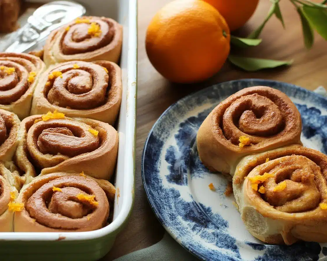 Freshly baked Florida Orange Rolls topped with a sweet orange glaze.