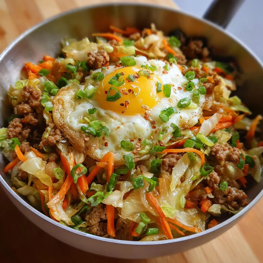 A delicious Egg Roll in a Bowl filled with vegetables and savory meat, served in a bowl.