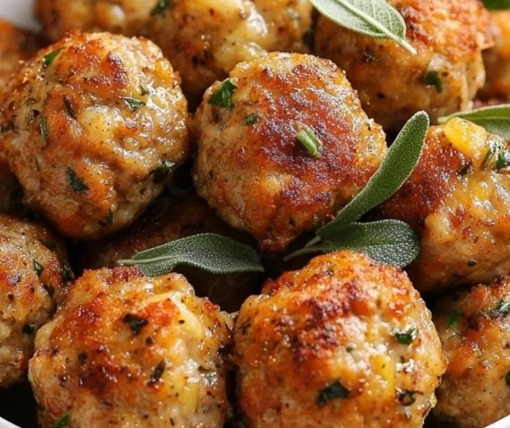 Apple and sage turkey meatballs served with a side of fall vegetables