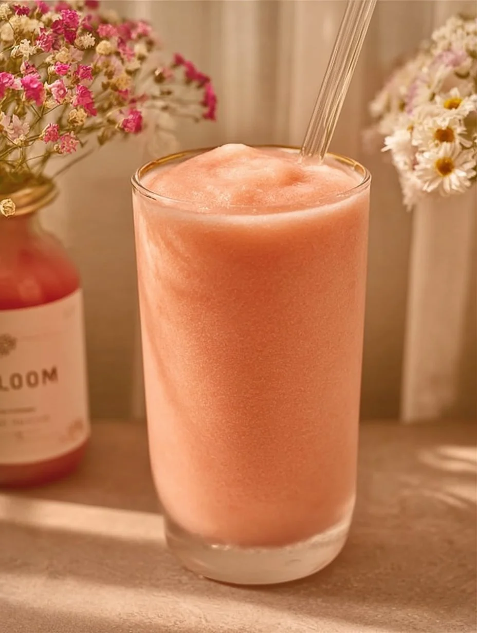 Chilled Frozen Strawberry Lemonade served in a glass with fresh strawberries and lemon slices.