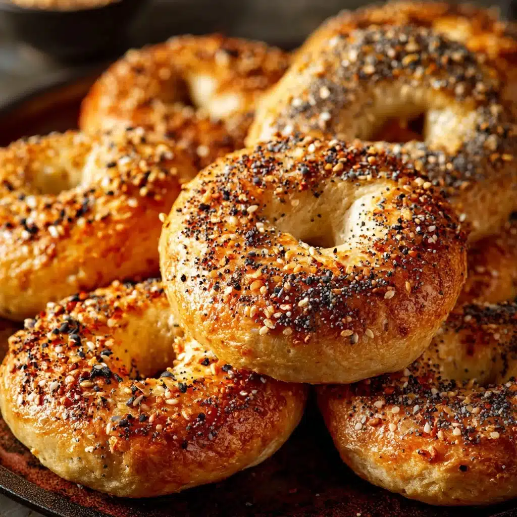 Freshly baked Greek yogurt bagels on a wooden table