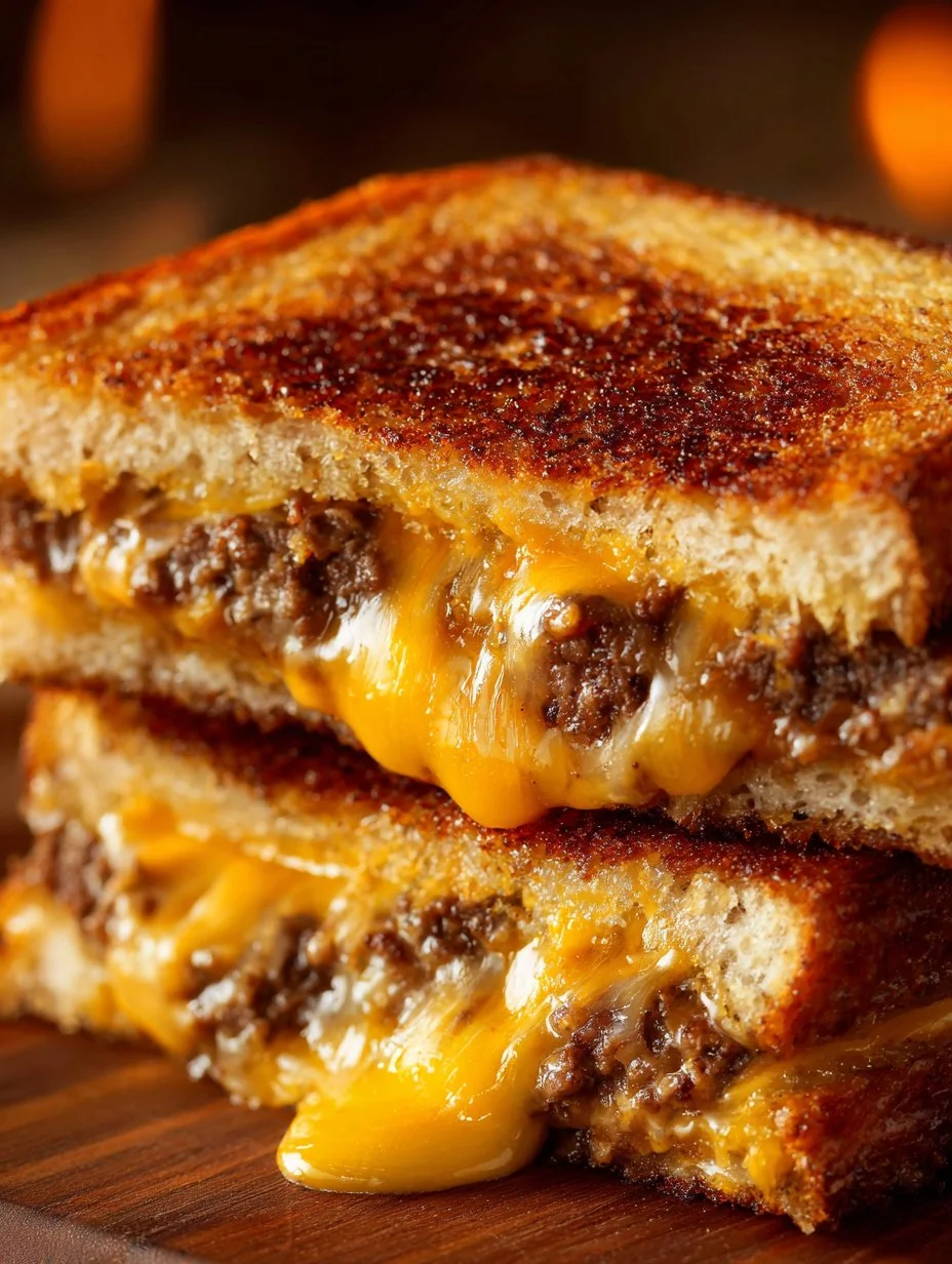Delicious grilled cheese patty melt sandwich served with crispy sides