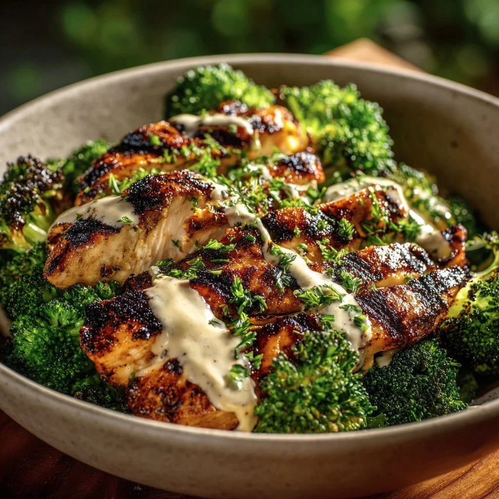 Grilled chicken and broccoli bowl with vibrant vegetables