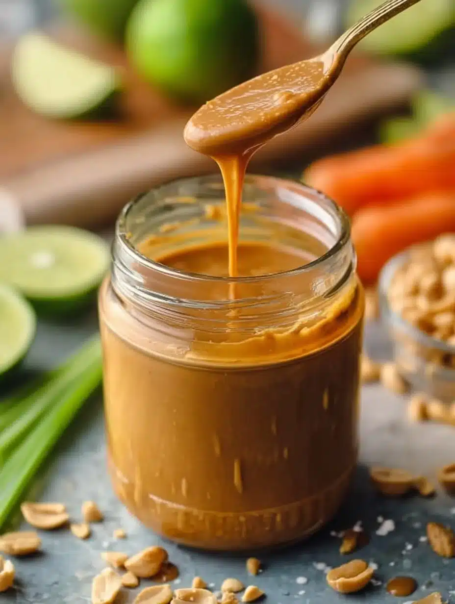 A bowl of homemade peanut sauce with fresh ingredients for dipping or cooking.