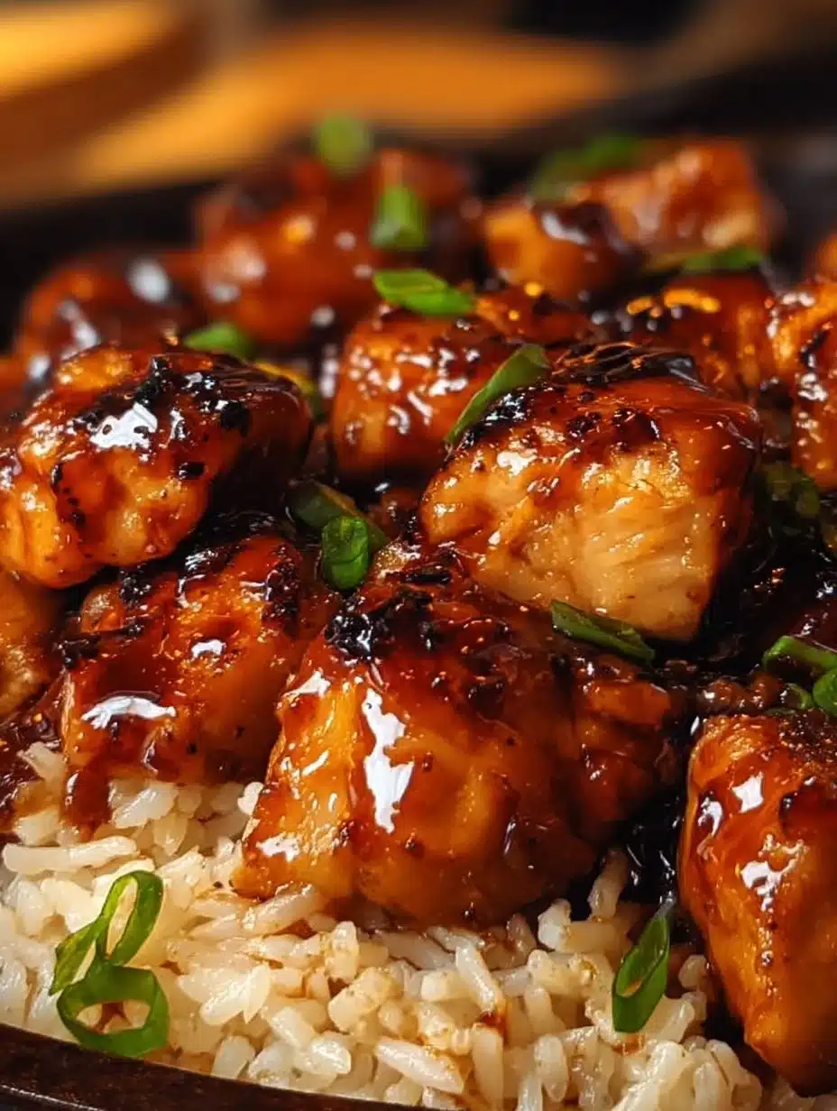 Plate of Honey BBQ Chicken served over rice with colorful vegetables
