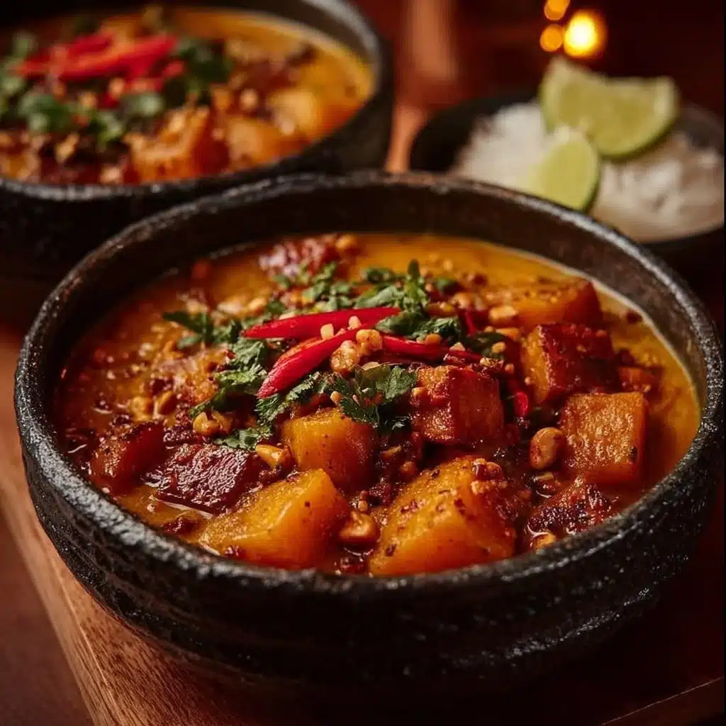 A bowl of delicious pumpkin massaman curry with vibrant colors and spices