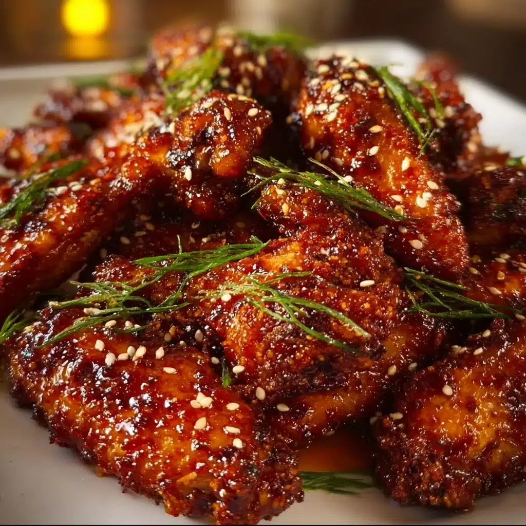 Baked Korean Gochujang Wings served on a platter with dipping sauce.