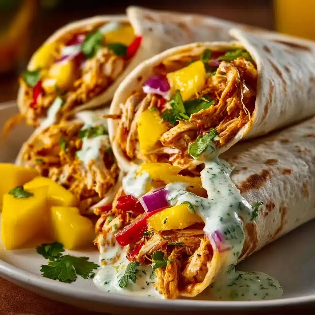 Mango Chicken Wrap with Cilantro Lime on a plate ready to enjoy
