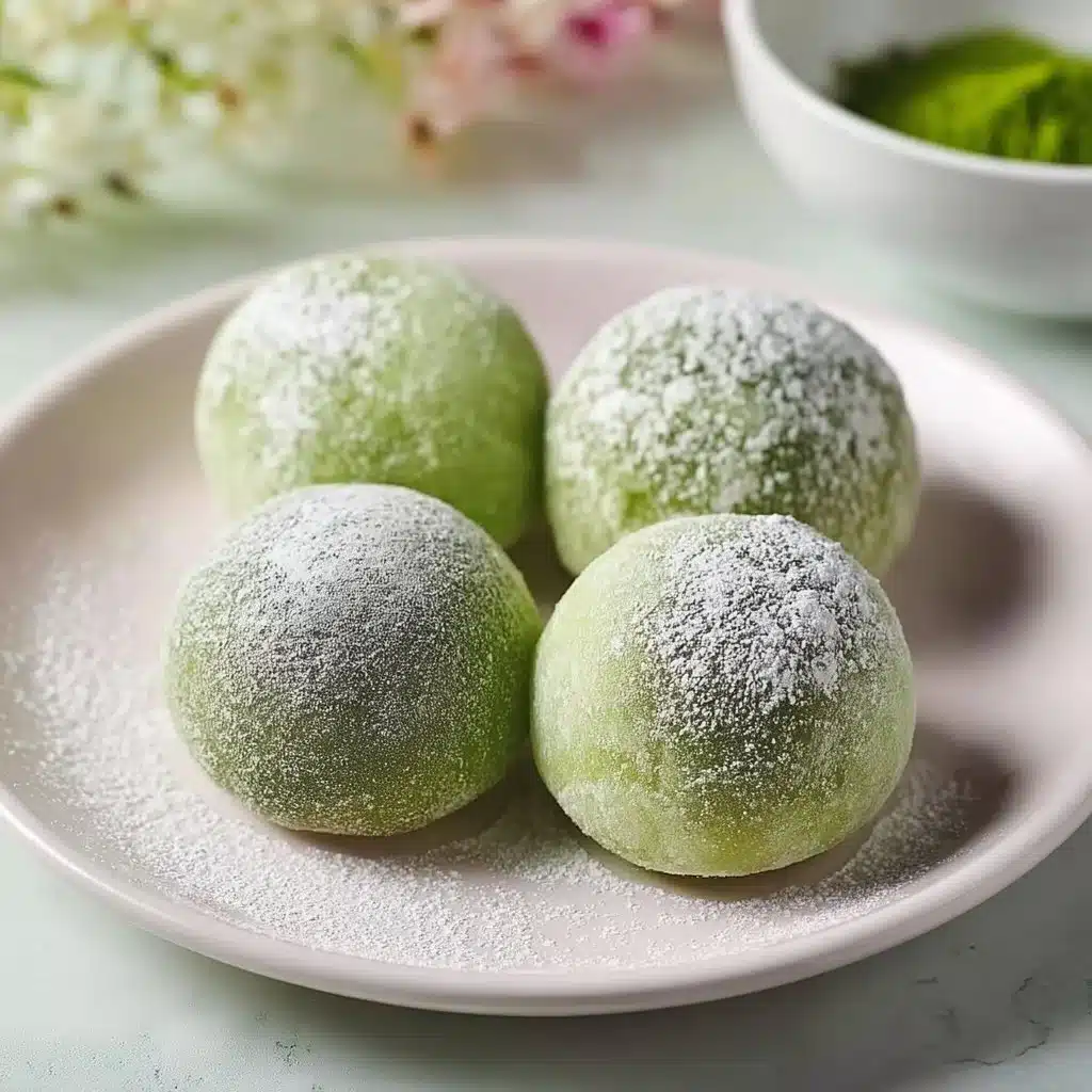 Delicious green Matcha Mochi dessert with a chewy texture