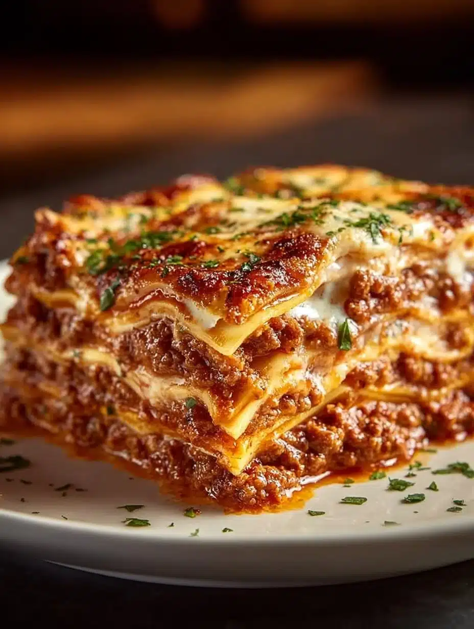 Plate of Million Dollar Lasagna with layers of cheese and sauce