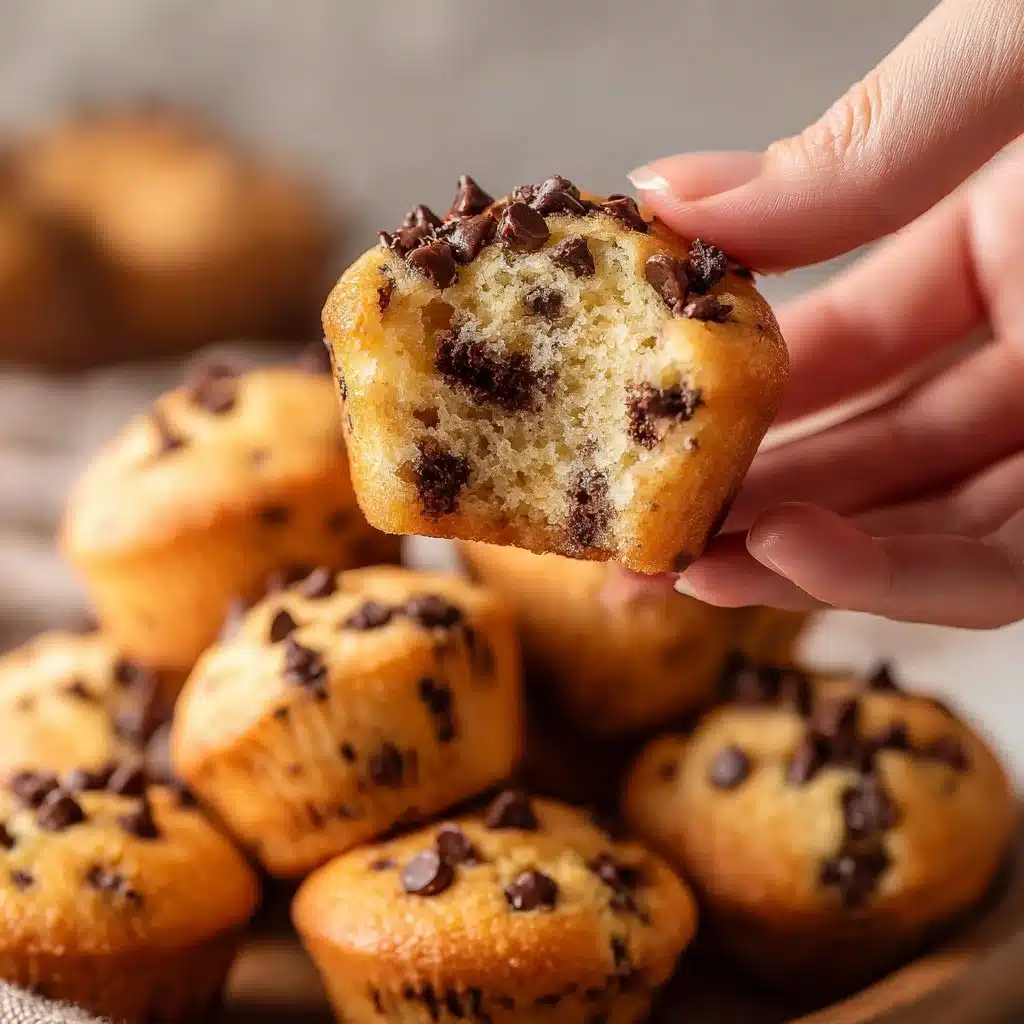 Freshly baked mini chocolate chip muffins on a cooling rack