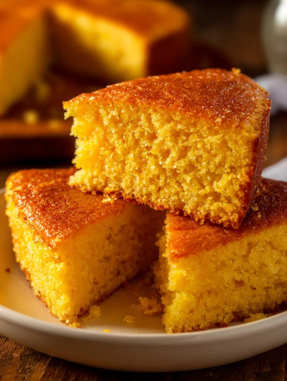 Freshly baked cornbread served on a wooden table with butter