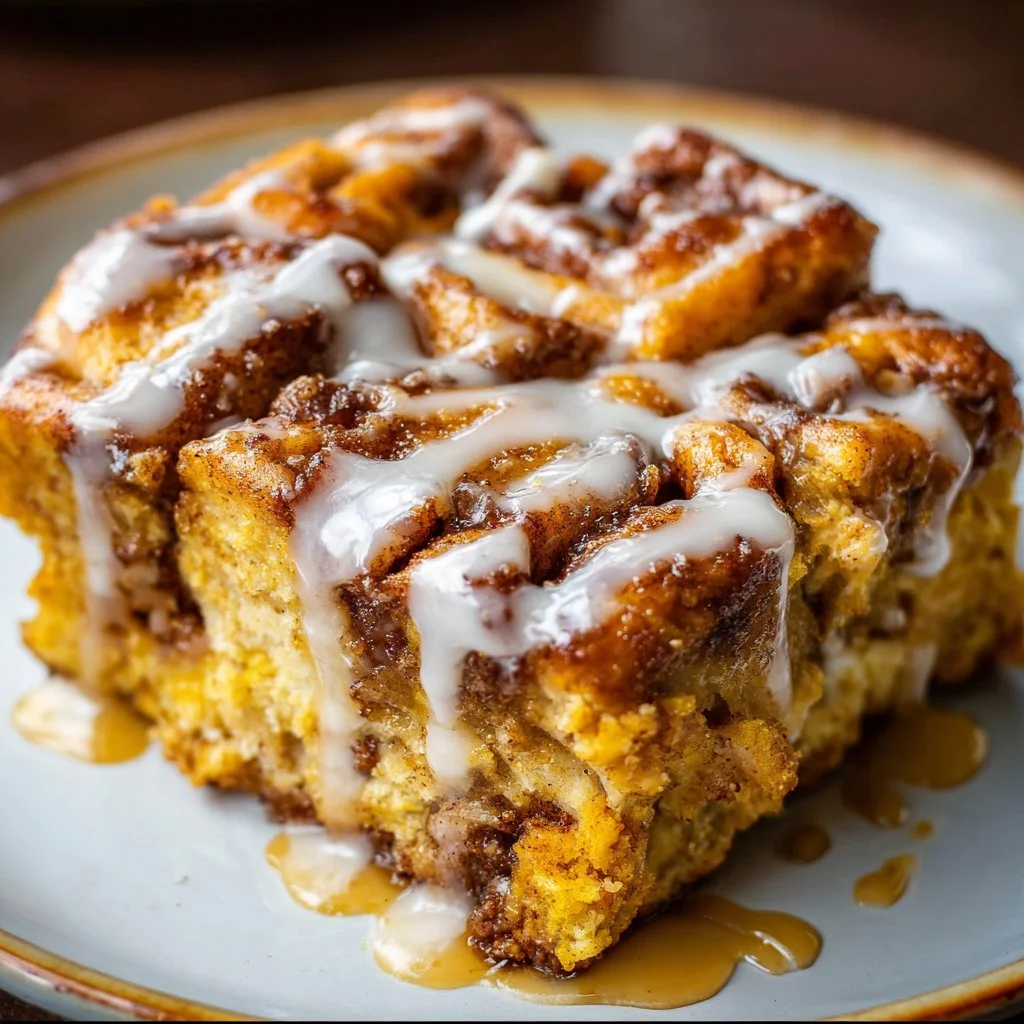 Delicious Pumpkin Cinnamon Roll Cake with cream cheese frosting