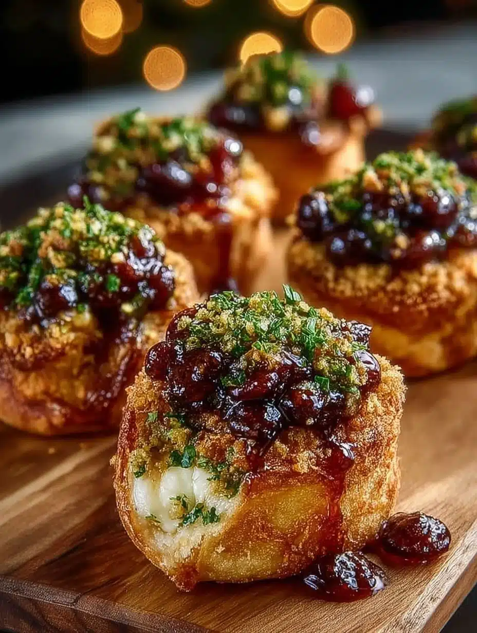 Savory pistachio-crusted brie bites on a serving platter
