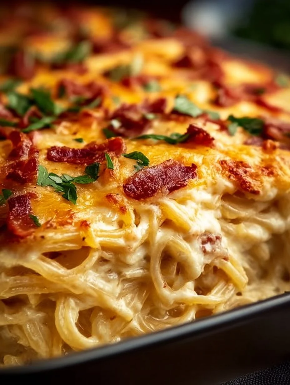 Delicious Southern Spaghetti Bake served in a casserole dish